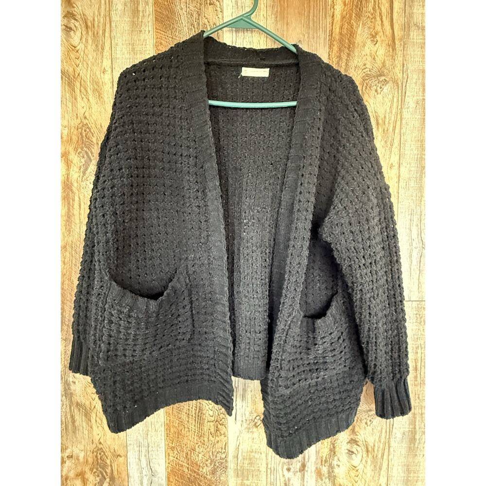 Altar’d State Black Chunky Knit Cardigan XS/S Pocket Cozy Oversized Sweater